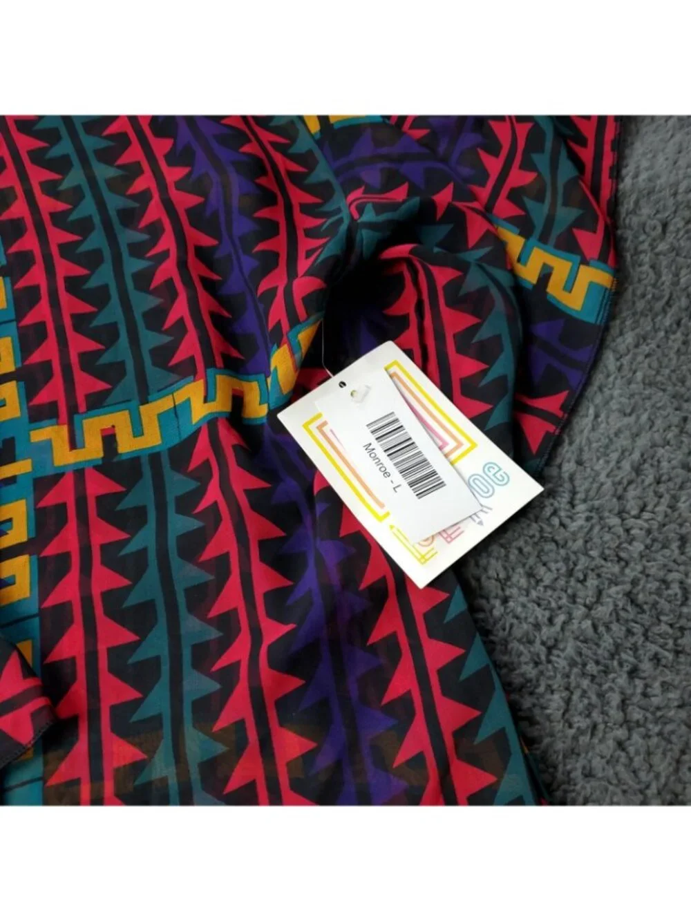 LulaRoe Monroe Kimono Womens  L Large Cardigan Red Fringe Multicolor y2K